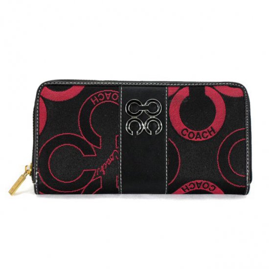 Coach Waverly Flower Charm Large Red Black Wallets EEJ - Click Image to Close